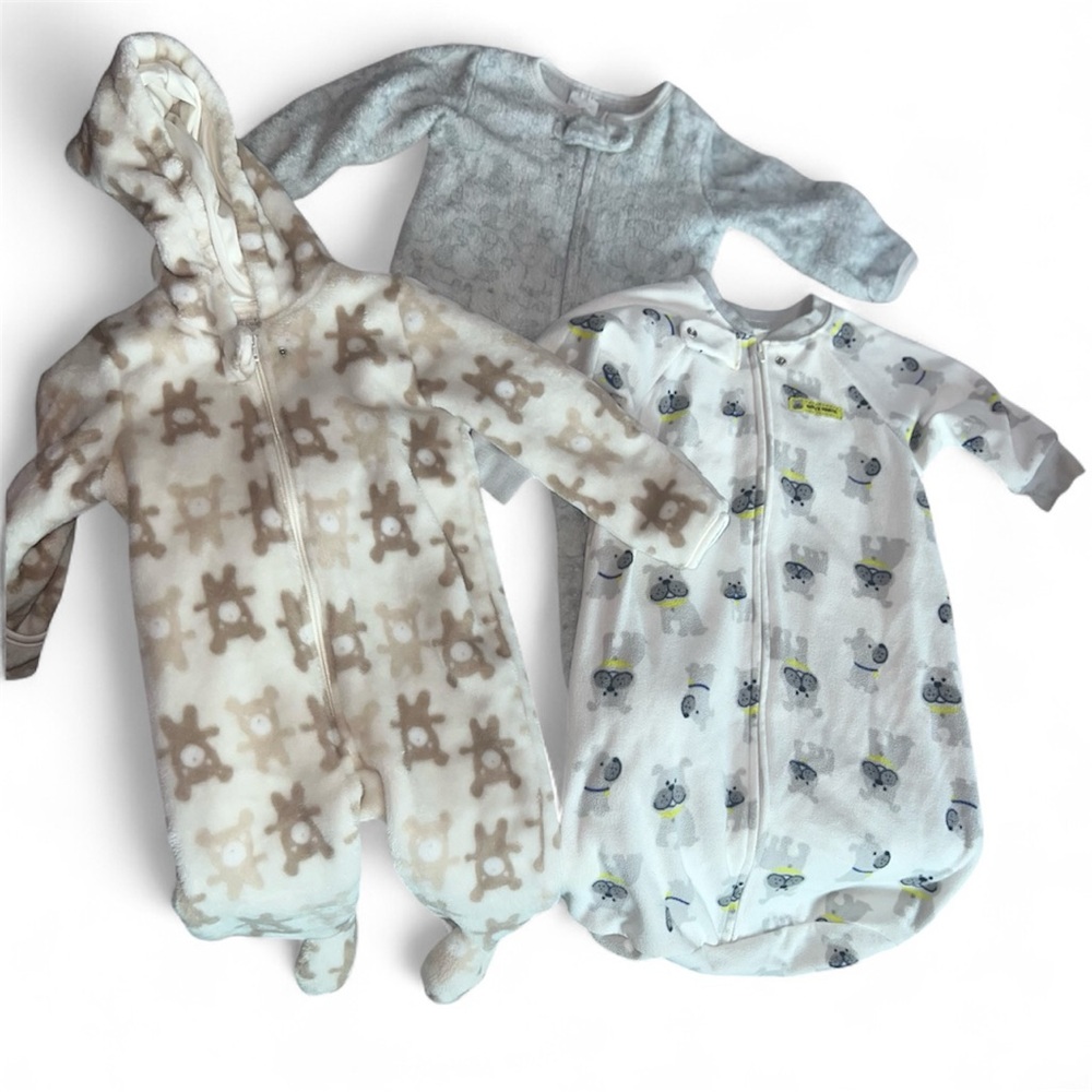 Baby Zip Closure Bodysuits 3 piece Bundle Size 0-9, 6-9 Month Lot Neutral Colors